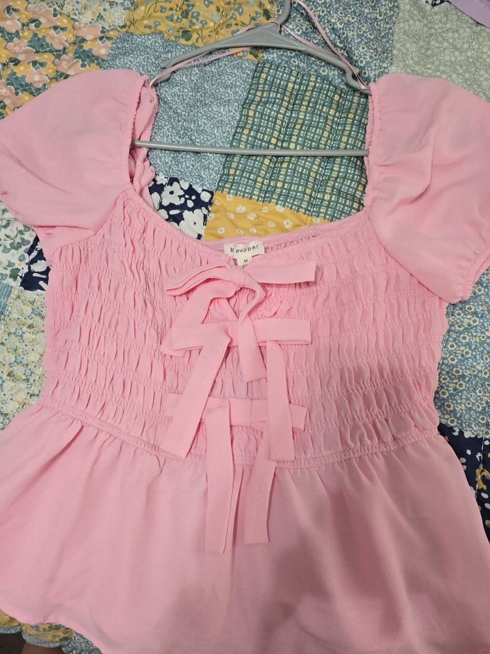 Light Pink Smocked Bow Accent Top